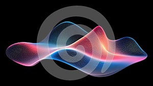 Futuristic 3D Mesh Waveform Data Visualization with Glowing Particles on a Black Background