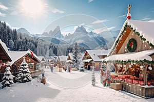 Abstract image with a charming Christmas Market in Italy, Dolomites Mountains, South Tyrol scenics