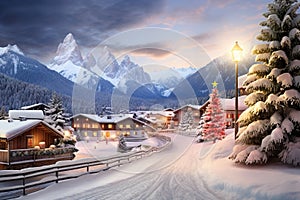 Abstract image with a charming Christmas Market in Italy, Dolomites Mountains, South Tyrol scenics