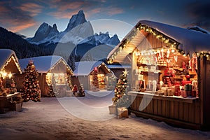 Abstract image with a charming Christmas Market in Italy, Dolomites Mountains, South Tyrol scenics