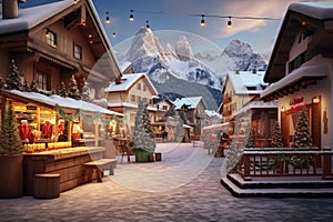 Abstract image with a charming Christmas Market in Italy, Dolomites Mountains, South Tyrol scenics