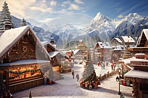 Abstract image with a charming Christmas Market in Italy, Dolomites Mountains, South Tyrol scenics