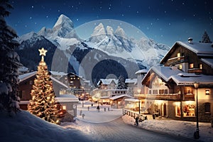 Abstract image with a charming Christmas Market in Italy, Dolomites Mountains, South Tyrol scenics