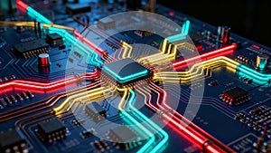 Neon Circuit Board Abstract Background