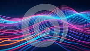 Abstract image of colorful, glowing lines forming a wave-like pattern in a dark background. The lines create a dynamic
