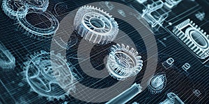 Abstract Image of Complex Interlocking Gears and Data Streams