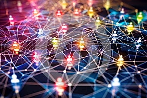 Abstract image depicting a colorful network of interconnected nodes symbolizing internet and social connections