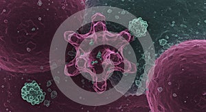 Microscopic View of Cells Interacting: A Detailed 3D Render of Cellular Structures