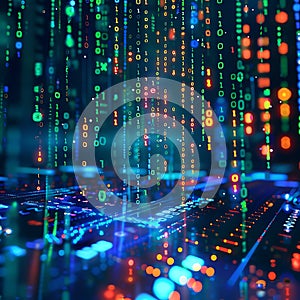 Digital Rain Abstract Data Stream Binary Code Cyber Technology