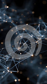 Abstract Neural Network Visualization with Glowing Data Nodes and Interconnected Light Filaments