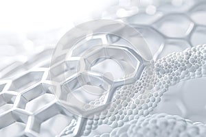 Abstract 3D Rendering: Hexagonal Cellular Structure and Spheres