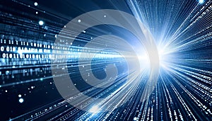 Abstract Digital Data Stream with Bright Light Burst