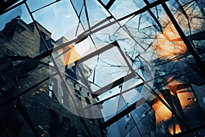 An abstract image of a distorted window view, distorting reality outside