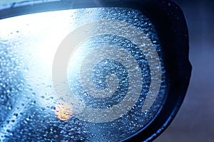 Abstract image of drops in the rain on Car Mirror.