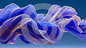 Abstract image of a dynamic blue and gold glowing ribbon-like structure floating against a gradient backdrop photo