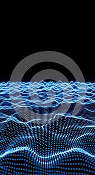 Abstract Digital Waveform Background, Blue Glowing Dots, Network, Data Flow