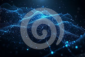 Abstract Blue Digital Landscape with Glowing Particles