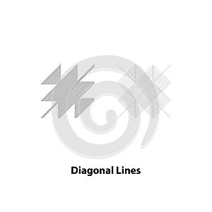 Abstract geometric pattern of overlapping diagonal lines and dashes isolated on white background