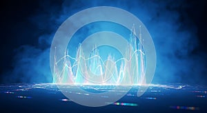 Abstract Digital Data Visualization with Glowing Lines and Bars