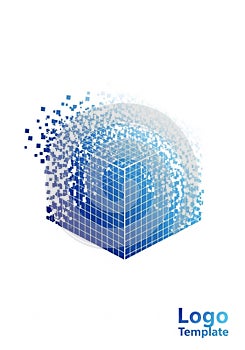 Abstract image featuring a blue wireframe cube with a gradient