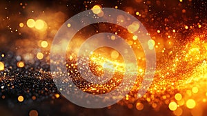 Golden glitter particles with glowing light effects