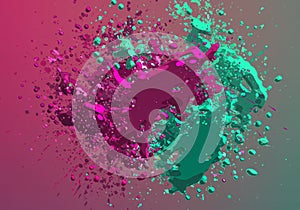 Abstract image featuring a dynamic explosion of magenta and