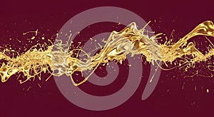 Golden Liquid Splash on Burgundy Background