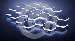 Glowing Hexagonal Grid on Wet Surface