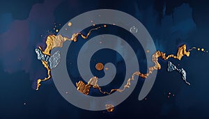 Abstract Gold and Silver Ink Splatter on Dark Blue Background