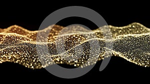 Golden Particle Wave on Black Background