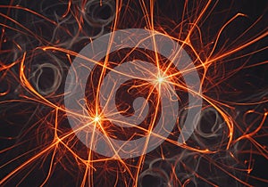 Abstract image featuring a network of intertwined glowing orange lines against a dark background.