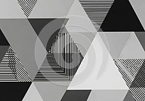 Abstract image featuring a pattern of overlapping triangles in various shades of gray, black, and