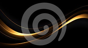 Abstract image featuring smooth, flowing curves in gradient gold tones against a black background.