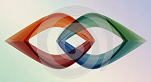 Abstract image featuring two interlocking, translucent