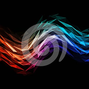 Abstract image featuring vibrant geometric shapes in a wave pattern. Angular, faceted