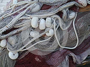 An abstract image of floats and nets for fishing