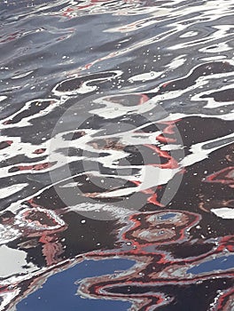 abstract image formed by reflection of a boat on river water