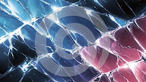 Abstract Blue and Pink Cracked Ice Texture, Glowing Fractured Surface