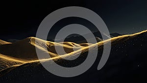 An abstract image of golden mountains against a dark background with a starry sky, creating a sense of mystery and photo
