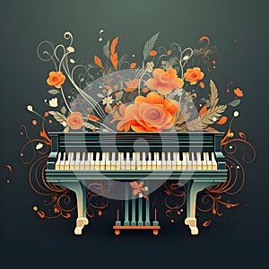 an abstract image of a grand piano that is colorful and bright. Abstract colorful piano keyboard keys as wallpaper background photo