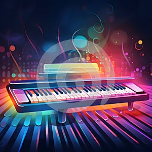 an abstract image of a grand piano that is colorful and bright. Abstract colorful piano keyboard keys as wallpaper background photo