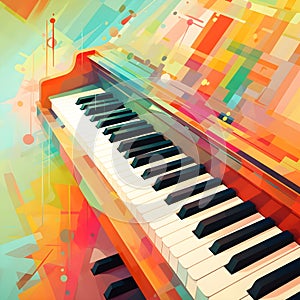 an abstract image of a grand piano that is colorful and bright. Abstract colorful paino keyboard keys as wallpaper background photo