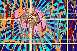 Abstract image of the human brain. Thoughts, perception, radiation in a certain framework in the form of colored spots and lines.