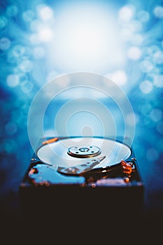 The abstract image of inside of hard disk drive. The concept of data, hardware, and information technology