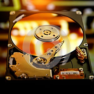 The abstract image of inside of hard disk drive. The concept of data, hardware, and information technology