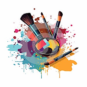 Abstract image of make up brush kit with smashed isolated illustration