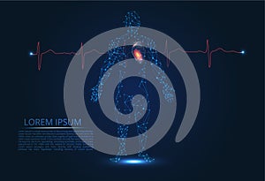 An abstract image of man and heart. Innovative technologies in medicine. Heart beats, pulse, healthy heart