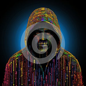 an abstract image of a man in a hoodie