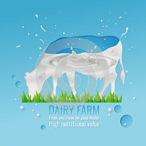 Abstract image with milk waves in a cow shape