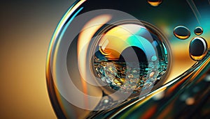 Abstract Image of Multicoloured Oil, Lenses and Spheres, Generated AI